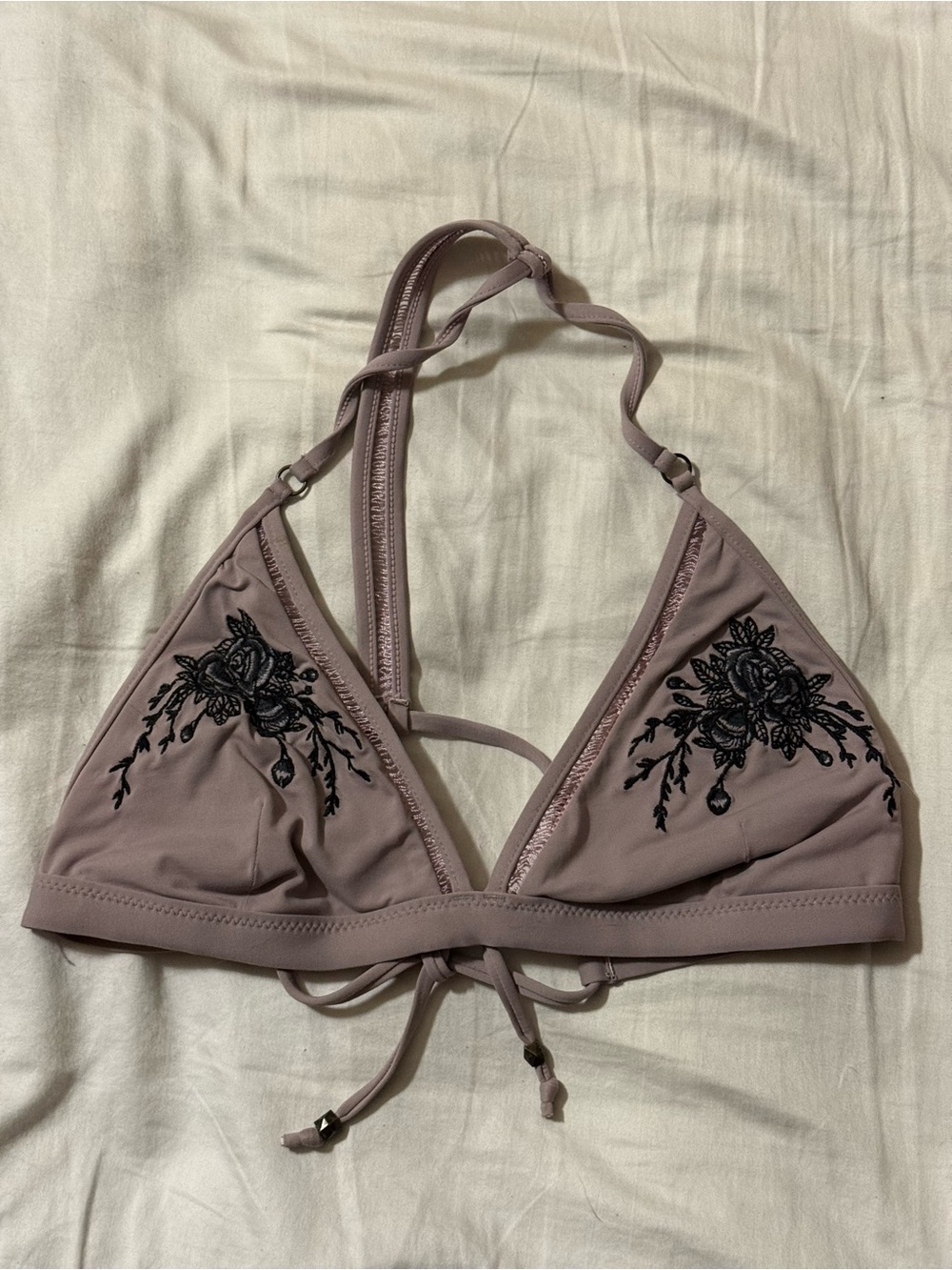 Floral Embroidered Triangle Bikini Top